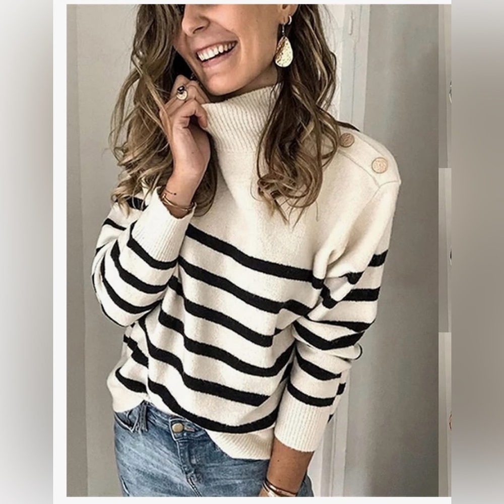 KIRUNDO Striped Turtleneck Ribbed Knit Sweater size S